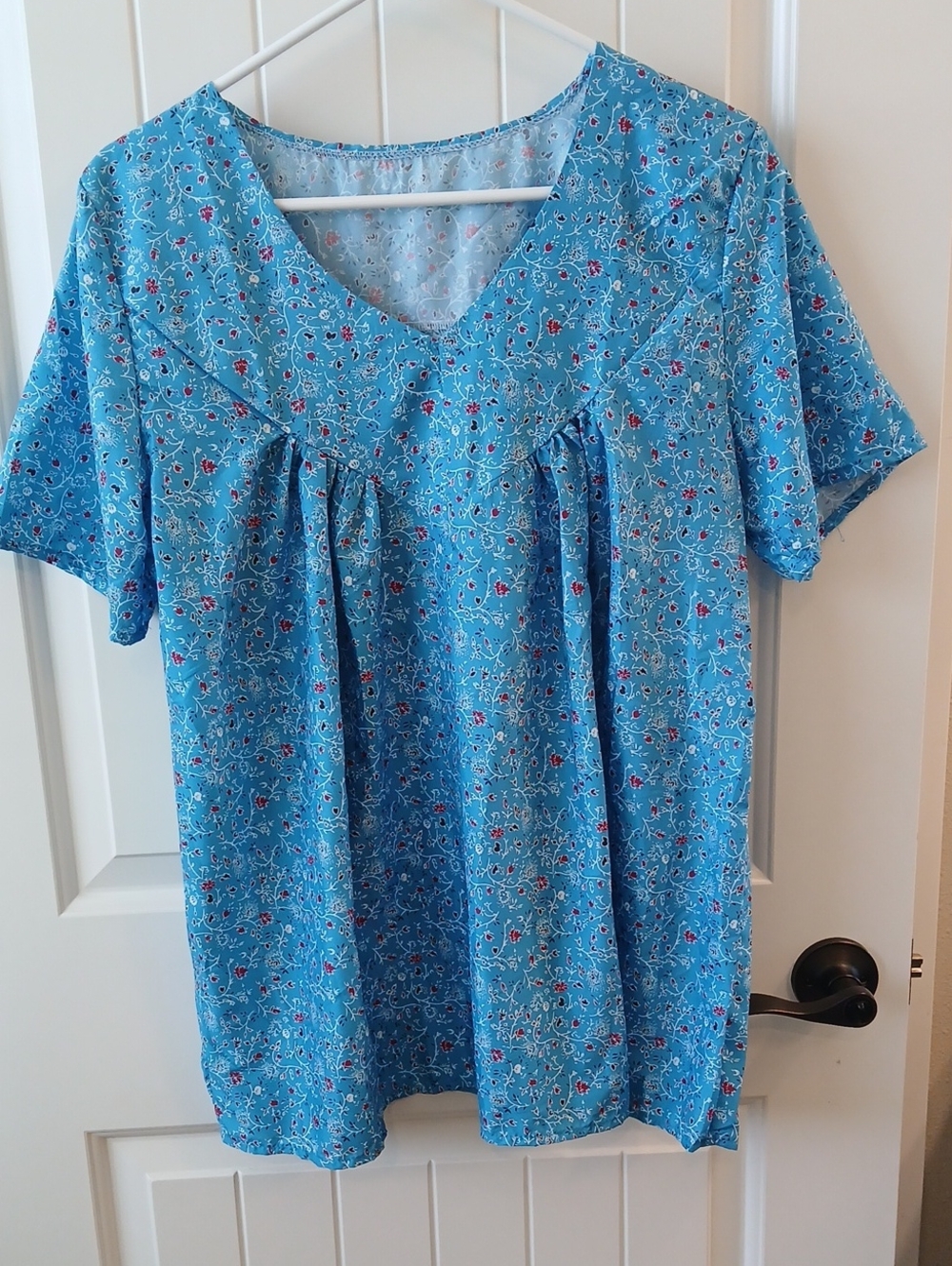 Blue Floral Short Sleeve Peasant Top